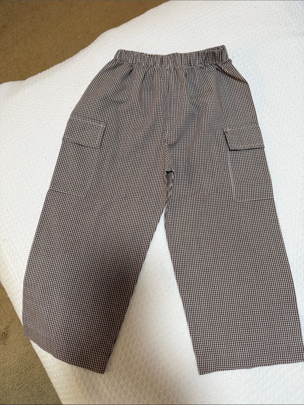 Men's Brown Check Elastic-Waist Cargo Pants